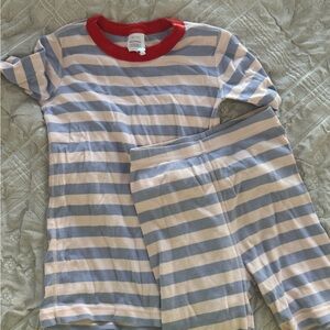 Hannah Andersson Striped Kids Pajamas with Red Collar, size 130/12